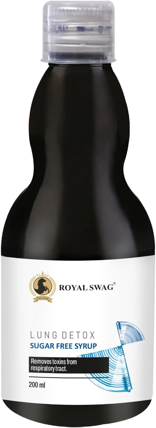 ROYAL SWAG Ayurvedic Lung Detox Syrup - Herbal Supplement with Tulsi, Mulethi, Vasava, Pippali, Turmeric - Sugar Free Lung Cleansing Syrup 200 ml - görsel 1