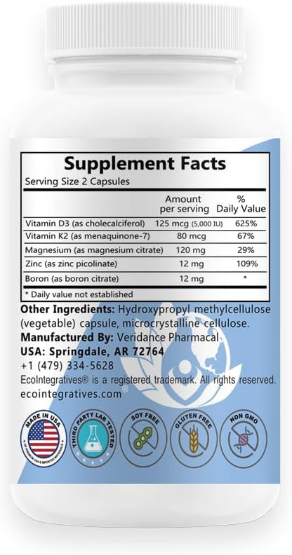 EcoIntegratives D3 Plus - Vitamin D3, K2, Magnesium, Zinc and Boron | 60 Vegan Capsules
