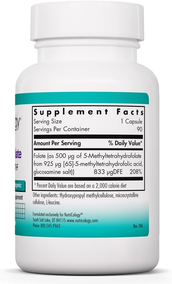 Nutricology QuatreActiv Folate - 833 mcg DFE 5-MTHF (Quatrefolic) - 90 Capsules - görsel 2