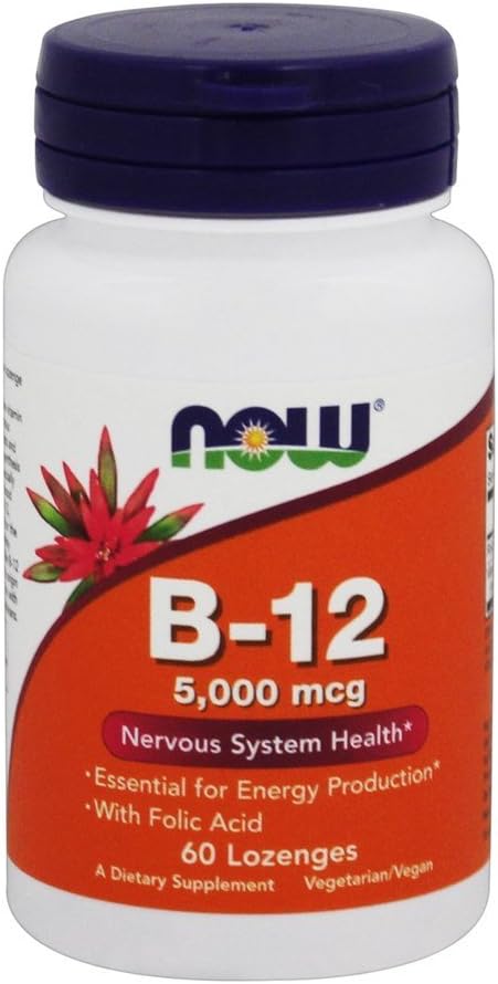 NOW Foods B-12 5000 mcg with Folic Acid, 60 Tablets (Pack of 6) - görsel 1