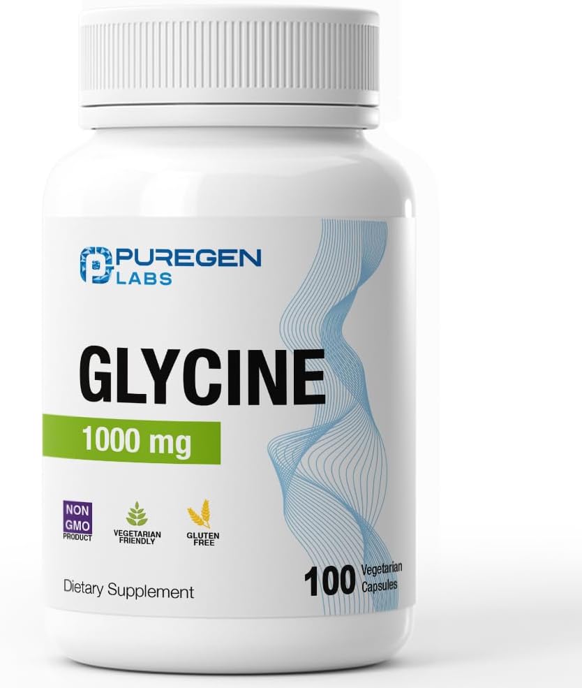 Puregen Labs Glycine 1000mg [High Potency] – 100 Vegetarian Capsules – Supports Restful Sleep – Non-GM, Gluten-free & Dairy-Free - görsel 1