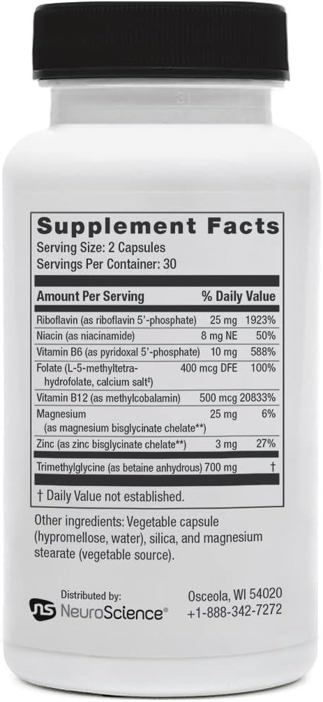 NeuroScience Methyl FMT - l Methylfolate Supplement with Folate, B-Vitamins, Magnesium and Zinc - Mood, Energy, Stress Relief, Adrenal Support (60 ct) - görsel 4