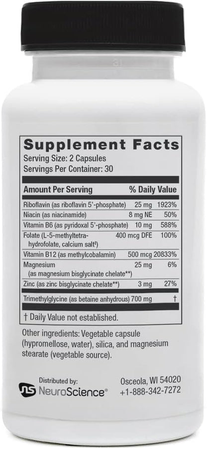 NeuroScience Methyl FMT - l Methylfolate Supplement with Folate, B-Vitamins, Magnesium and Zinc - Mood, Energy, Stress Relief, Adrenal Support (60 ct)