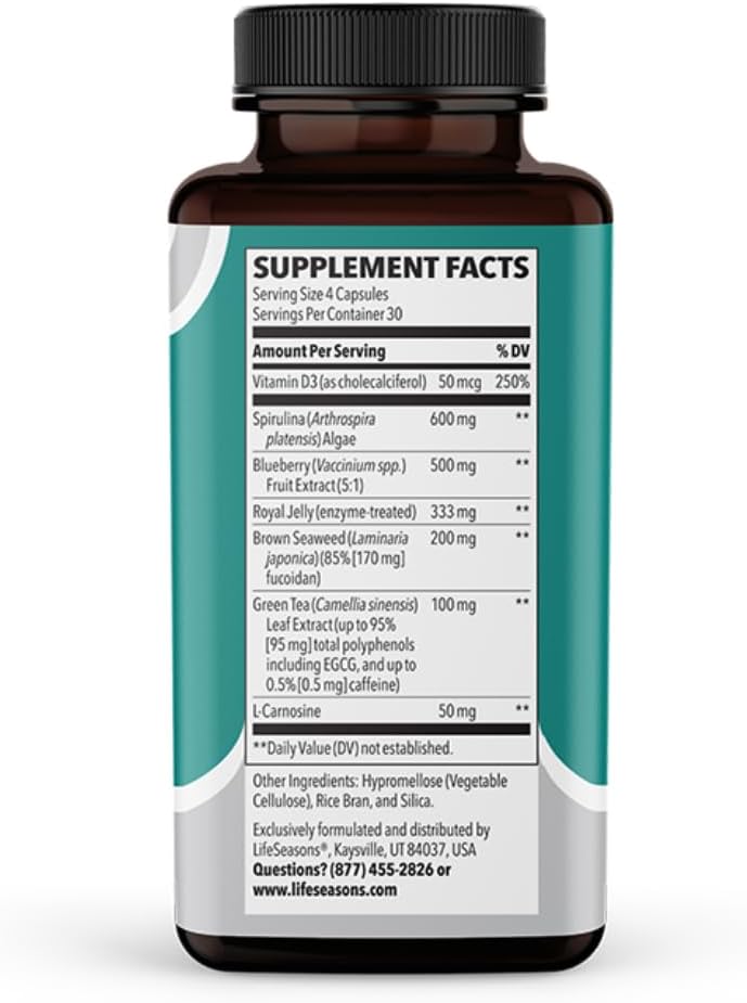 LifeSeasons Stem Boost-R – Stem Cell Support Supplement with Antioxidants, Royal Jelly, Spirulina, Blueberry, Brown Seaweed & L-Carnosine (120 Capsules, Pack of 2) - görsel 3