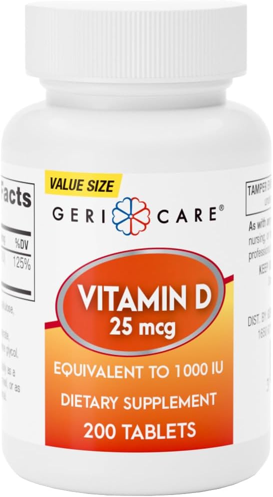 GeriCare Vitamin D-3 25 mcg (1,000 IU) – Supports Normal Bones, Immune System & Muscle Function – 200 Tablets - görsel 1