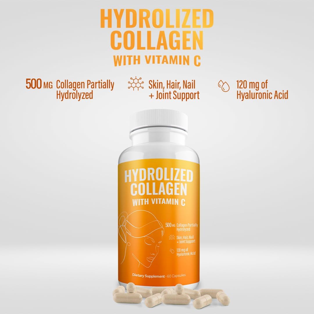 Aura Vitamin Hydrolysed Collagen with Vitamin C and Hyaluronic Acid Capsules, 500 mg, 120 Capsules (2 Bottles) - görsel 5