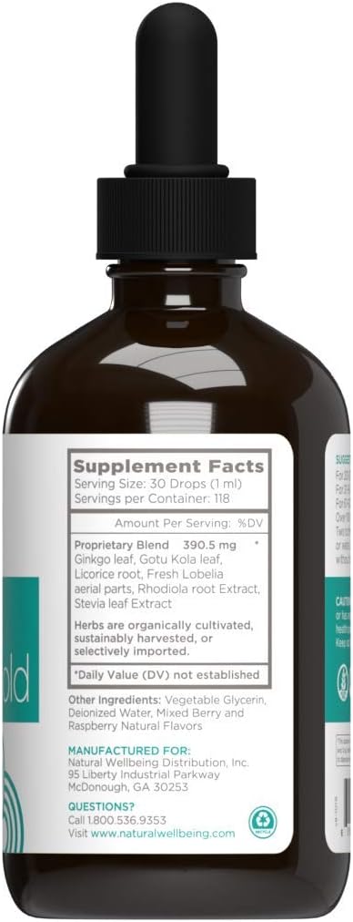 Natural Wellbeing Children's Attention Gold - Natural Support for Focus and Concentration with Rhodiola - Mixed Berry & Raspberry Flavour - 118 ml