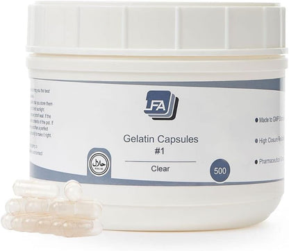 Capsules Size 1 - Clear Gelatine - 500 Count - Empty Pill Capsules - DIY Supplement Capsules - Halal - LFA Tablet Presses