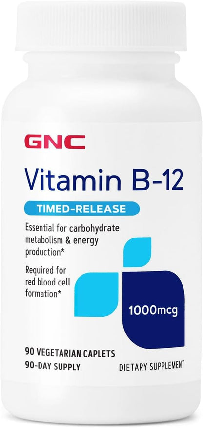 GNC Vitamin B-12 1000mcg, Supports Energy Metabolism, 90 Caplets