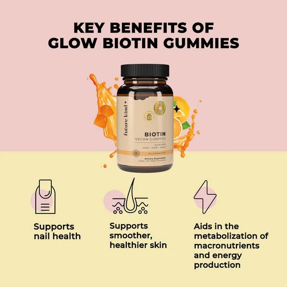 Future Kind Vegan Biotin Gummies for Hair, Skin and Nails – Vegan Collagen Supplement with Vitamin A, C & E – Natural Strawberry Flavour – 30 Gummies - görsel 3