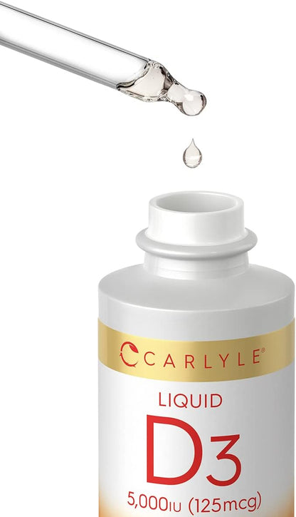 Carlyle Vitamin D3 Liquid Drops, 5000 IU (125 mcg), 2 oz - Vegetarian, Non-GMO, Gluten-free Supplement