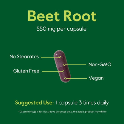 BESTVITE Beetroot, 550mg, 120 Vegetarian Capsules - Vegan, Non-GMO, Gluten-free