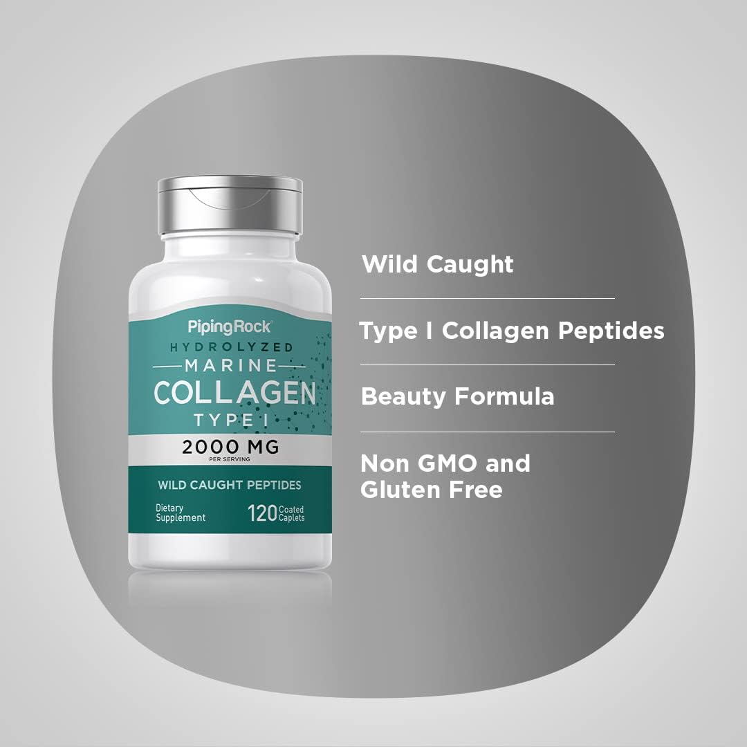Piping Rock Marine Collagen Peptides Caplets | 2000mg | 120 Count | Wild Caught Type 1 Supplement for Men and Women | Non-GMO, Gluten-free - görsel 4