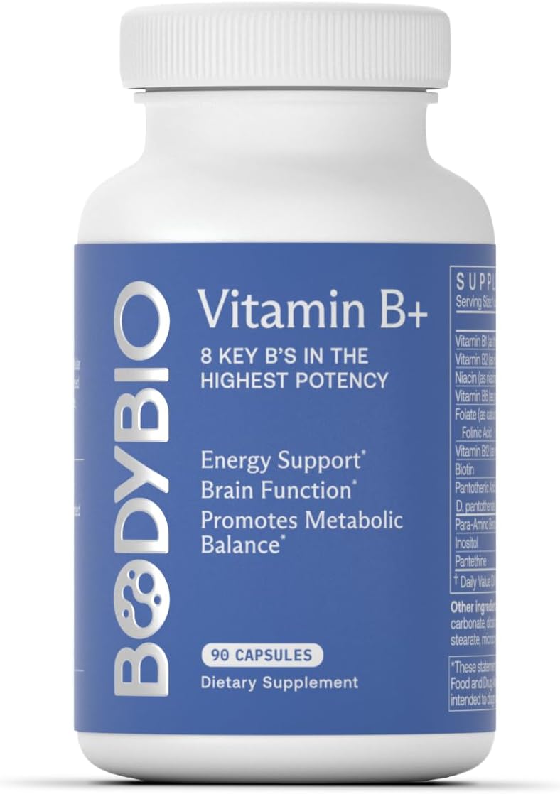 BodyBio Vitamin B Complex - 9 Essential B Vitamins with Methyl B12 and Folinic Acid, 90 Capsules - görsel 1