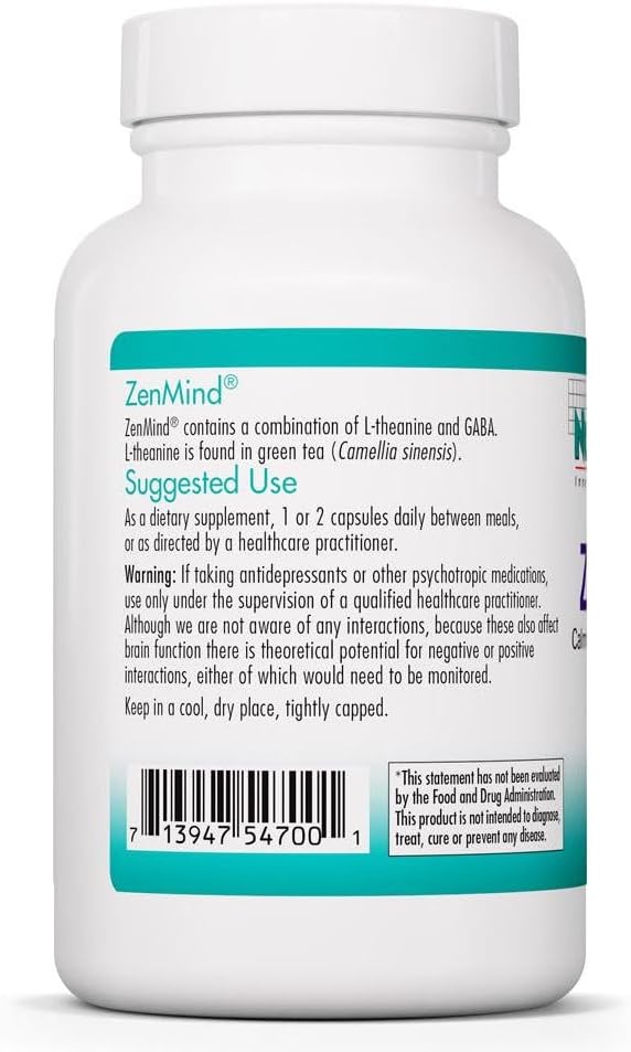 Nutricology ZenMind - 550 mg GABA & 200 mg L-Theanine - Calmness & Relaxation Support Day or Night - Non-Drowsy Formula - Vegetarian Capsules - 60 Servings - 120 Capsules - görsel 2