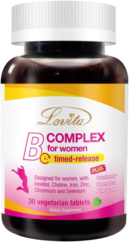 LOVITA B Complex for Women - High Potency Timed Release with Iron, Vitamin C, Cranberry, Pine Bark, Green Tea