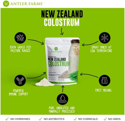 Antler Farms 100% Pure New Zealand Colostrum - Grass Fed, Pasture Raised - 454 g (30 Servings)