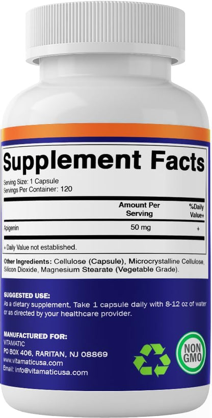 Vitamatic Apigenin 50mg - 120 Vegetarian Capsules (Pack of 2, 240 Total)