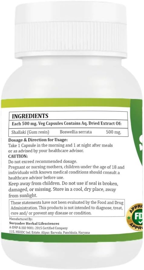 Shallaki (Boswellia serrata) 500 mg, Pure Herbal Supplement, 60 Veg. Capsules - görsel 2