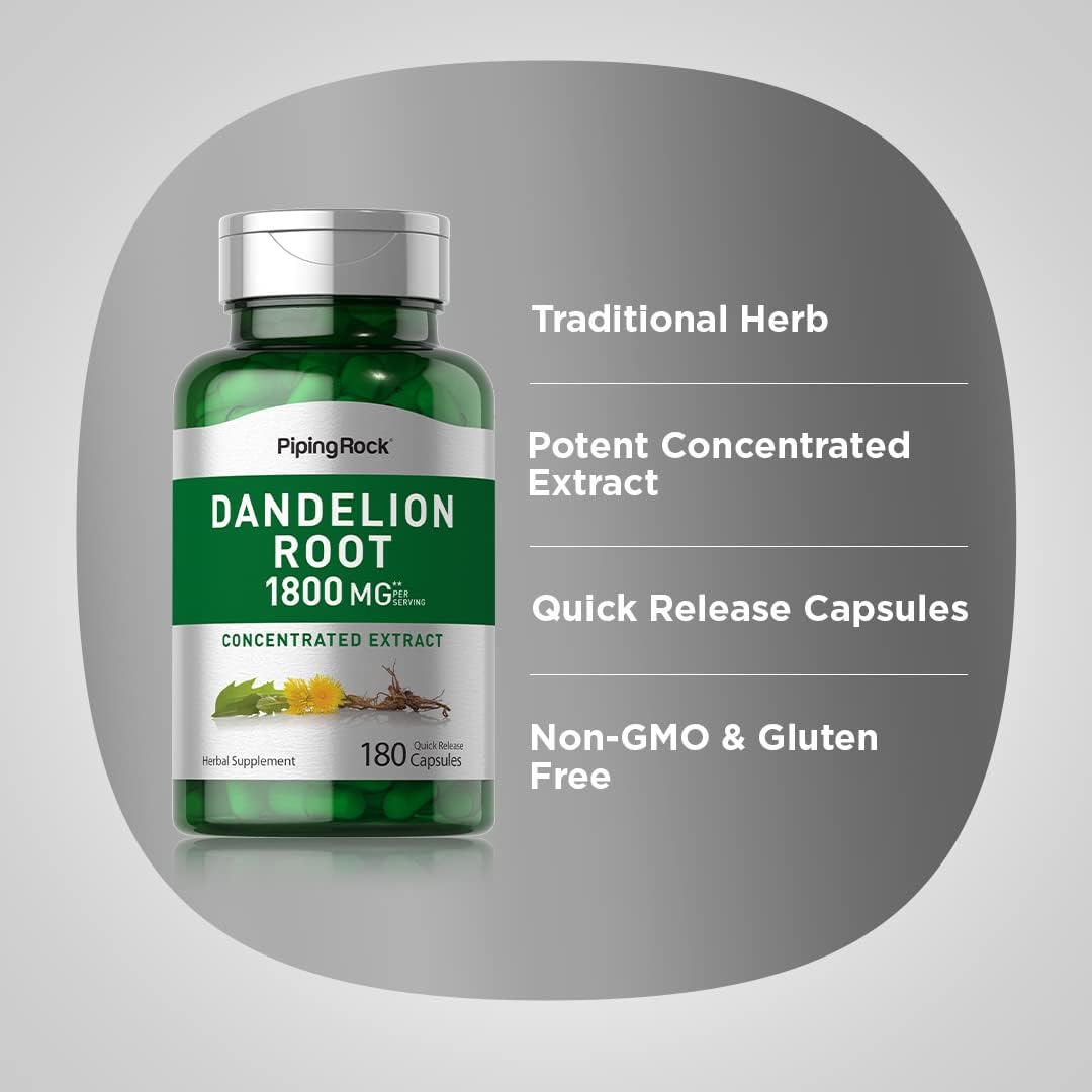Piping Rock Dandelion Root Extract | 180 Capsules | Herbal Food Supplement - görsel 4