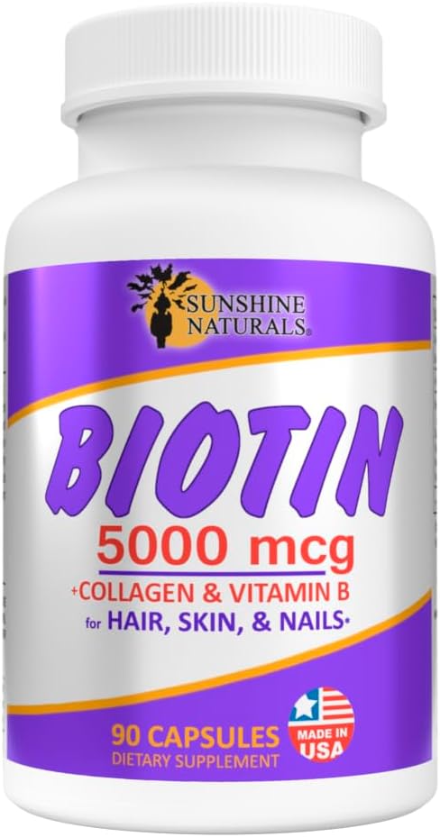Sunshine Naturals Biotin 5000 mcg Capsules - 90 Count (Pack of 3) - for Hair, Skin & Nails - görsel 2