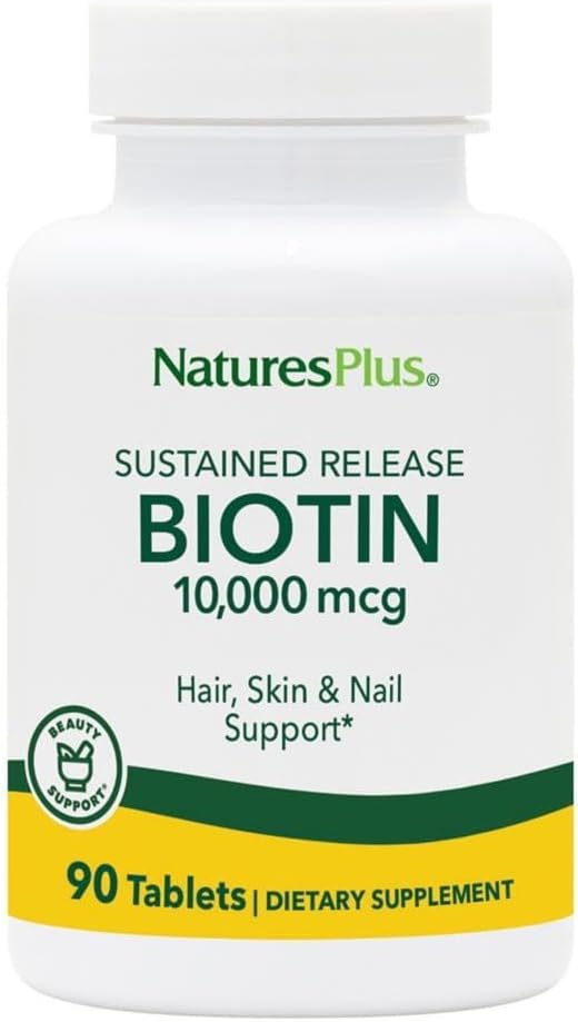 NaturesPlus Biotin 10,000mcg – 90 Sustained-Release Tablets – Hair, Skin & Nail Support - görsel 1
