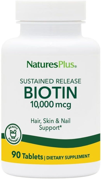 NaturesPlus Biotin 10,000mcg – 90 Sustained-Release Tablets – Hair, Skin & Nail Support