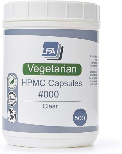 Empty Vegan Capsules Size 000 - 500 Count Clear HPMC Capsules