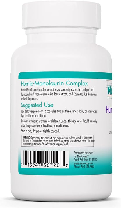 Nutricology Humic-Monolaurin Complex – 250 mg Humic Acid & 500 mg Monolaurin – Supports Natural Cleansing & Immune Defence – with Olive Leaf Extract – 120 Capsules