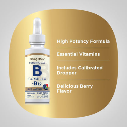 Vitamin B Complex with B12 Liquid Drops, 1200 mcg, 60 ml
