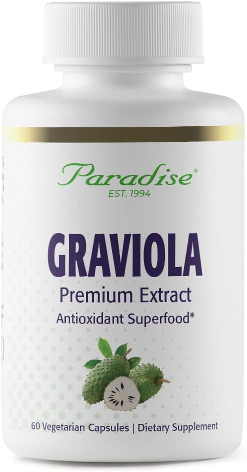Paradise Herbs Graviola, Graviola Leaf Extract, Soursop Antioxidant Superfood, Whole Spectrum Extract, Ultra Pure, Vegan, Non-GMO, Gluten-free, 60 Count Vegetarian Capsules - görsel 1