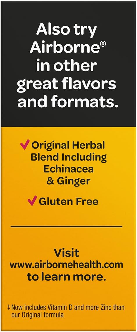 Airborne 1000mg Vitamin C with Vitamin D & Zinc - Sugar Free Effervescent Tablets for Immune Support, Very Berry Flavour with Antioxidants A, C, E - 30 Tablets (Pack of 2) - görsel 5