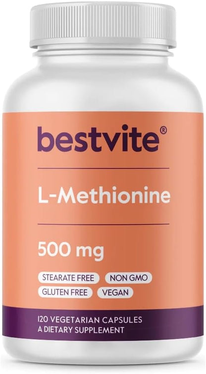 BESTVITE L-Methionine 500mg (120 Vegan Capsules) - No Stearates - Vegan - Non GMO - Gluten-free