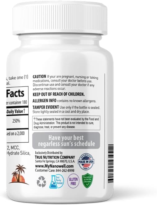 NANOWELL Vitamin D3 2000 IU (50 mcg) – Bone, Muscle Health and Immune Support Supplement – 180 Tablets, 180-Day Supply - görsel 3