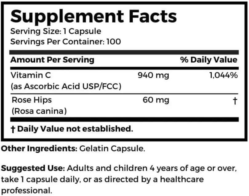 Dr. Clark Vitamin C with Rose Hips Supplement – 1000mg, 100 Gelatine Capsules - görsel 3