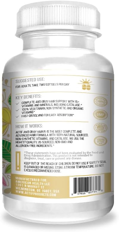 ACTIF Anti-Grey Hair Mega Support for Women with 15+ Advanced Hair Factors, Catalase, Biotin, PABA - 90 Capsules - görsel 2