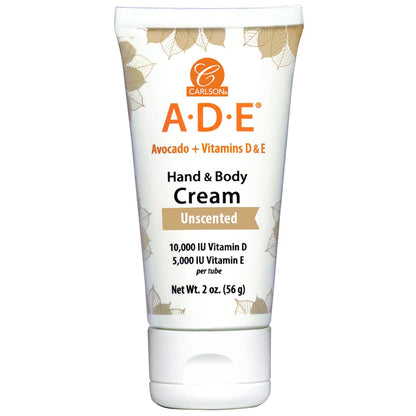 Carlson - ADE Hand and Body Cream, Avocado Oil, 10000 IU Vitamin D, 5000 IU Vitamin E, Unscented, 60 g