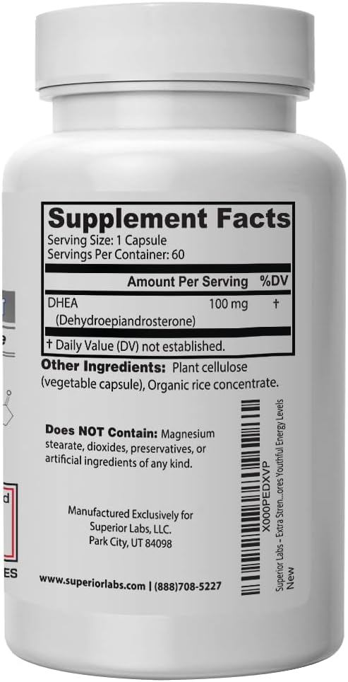 Superior Labs Extra Strength Natural DHEA 100 mg, 60 Vegetable Capsules - görsel 3