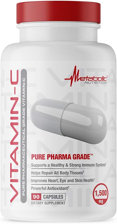 Metabolic Nutrition Vitamin C, 1500mg, Pure Pharma Grade, High Absorption Ascorbic Acid Capsules (90 Caps) – Image 1