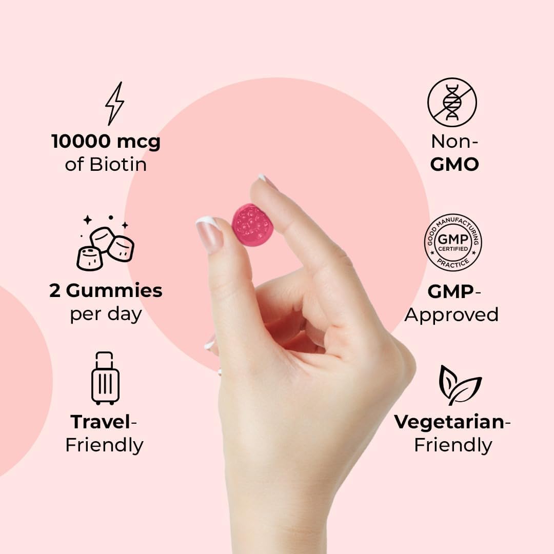 LifeCentric Health Biotin Gummies for Adults | Max Strength 10,000mcg | Vegan Hair Skin and Nails Supplement | 100 Count - görsel 4