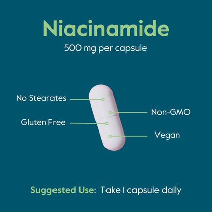 BESTVITE Niacinamide 500mg - 240 Vegetarian Capsules (Filler-Free)