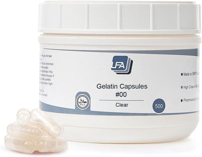 Size 00 Empty Capsules - Clear Gelatine - 500 Capsules - Halal Certified