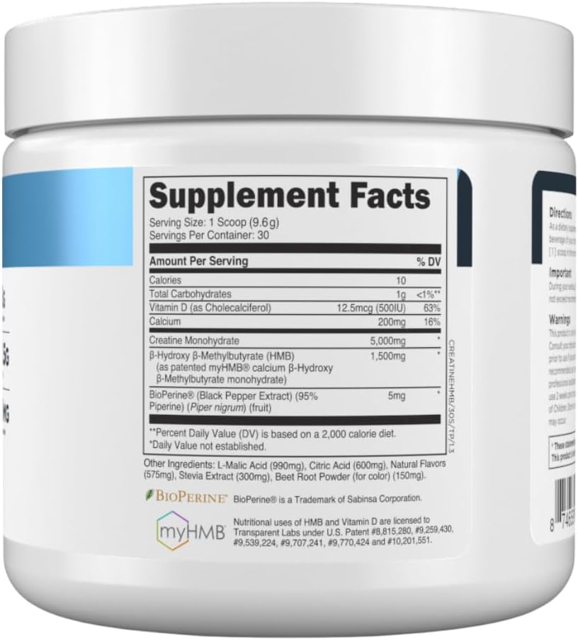 Transparent Labs Creatine HMB - Creatine Monohydrate Powder with HMB, Tropical Punch, 30 Servings - görsel 7