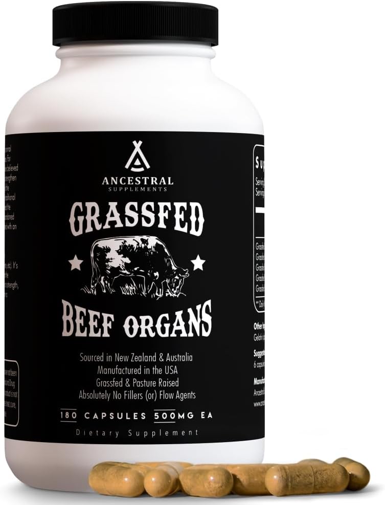 Ancestral Supplements Grass-Fed Beef Organ Supplement – Whole Body Wellness Blend, 180 Capsules - görsel 1