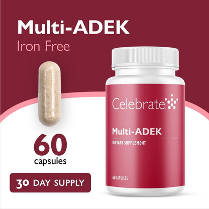 Celebrate Vitamins Multi ADEK Bariatric Multivitamin – Iron Free, 60 Easy-to-Swallow Vegetable Capsules