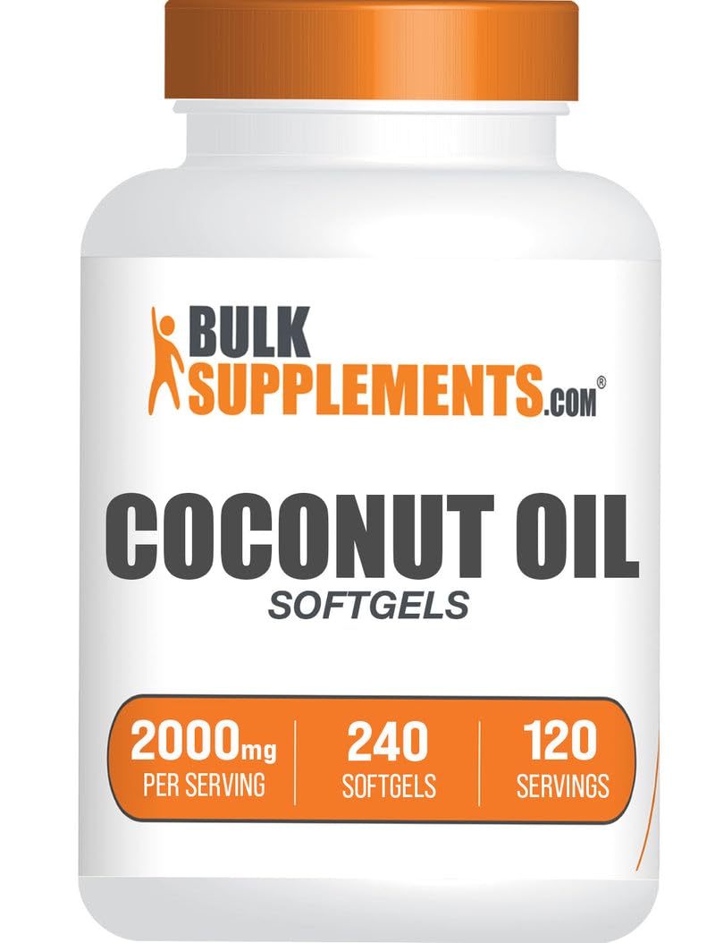 BulkSupplements.com Coconut Oil Softgels - Cold Pressed Coconut Oil for Hair and Skin Support, Herbal Supplement - Gluten-Free, 2 Softgels per Serving (2000mg), 240 Count (Pack of 1) - görsel 1