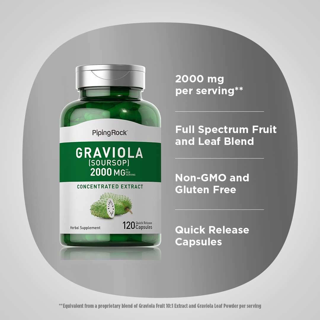 Piping Rock Graviola Soursop Capsules | 120 Count | Leaf Supplement | Concentrated Herbal Fruit Extract | Non-GMO, Gluten-free - görsel 4