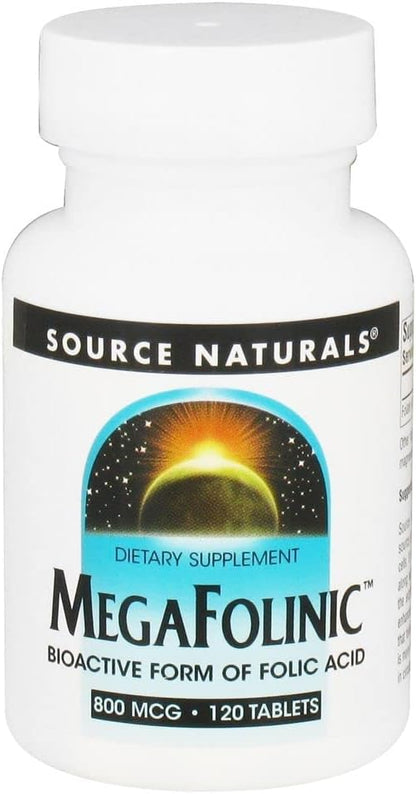 Source Naturals MegaFolinic 800mcg Bioactive Folate, for Brain & Cell Health - 120 Tablets