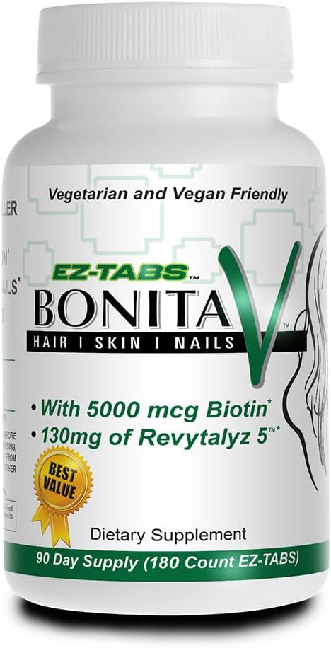 Essential Source Bonita V Vegan Hair, Nails and Skin Vitamins for Women – 20 Active Ingredients Including Biotin – Normal Nails, Healthy Skin, Hair Maintenance – 180 EZ-TAB Veggie Tablets - görsel 1