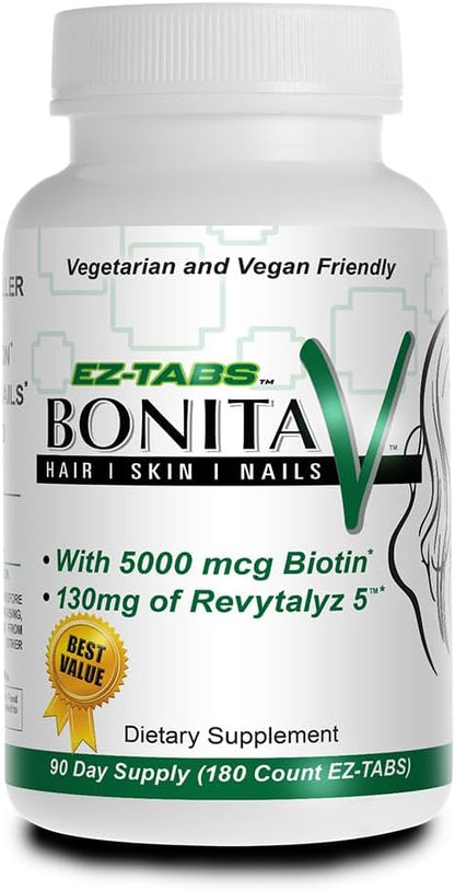 Essential Source Bonita V Vegan Hair, Nails and Skin Vitamins for Women – 20 Active Ingredients Including Biotin – Normal Nails, Healthy Skin, Hair Maintenance – 180 EZ-TAB Veggie Tablets